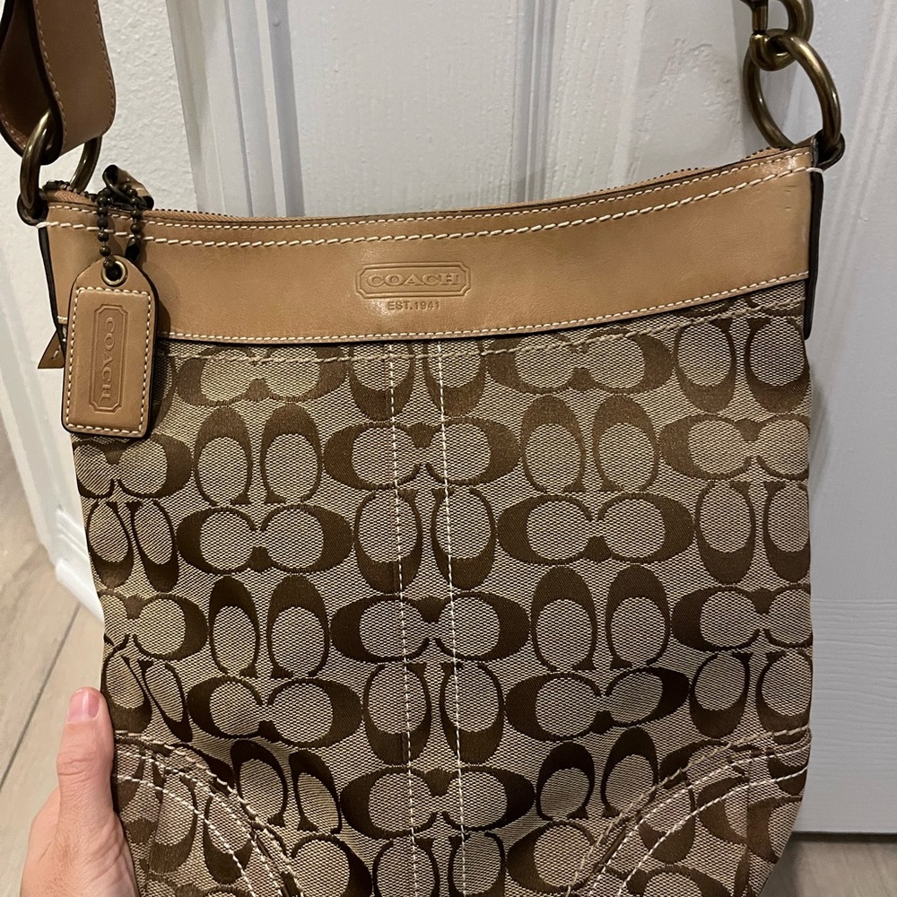 Coach Brown/ Tan Signature Crossbody bag 10403